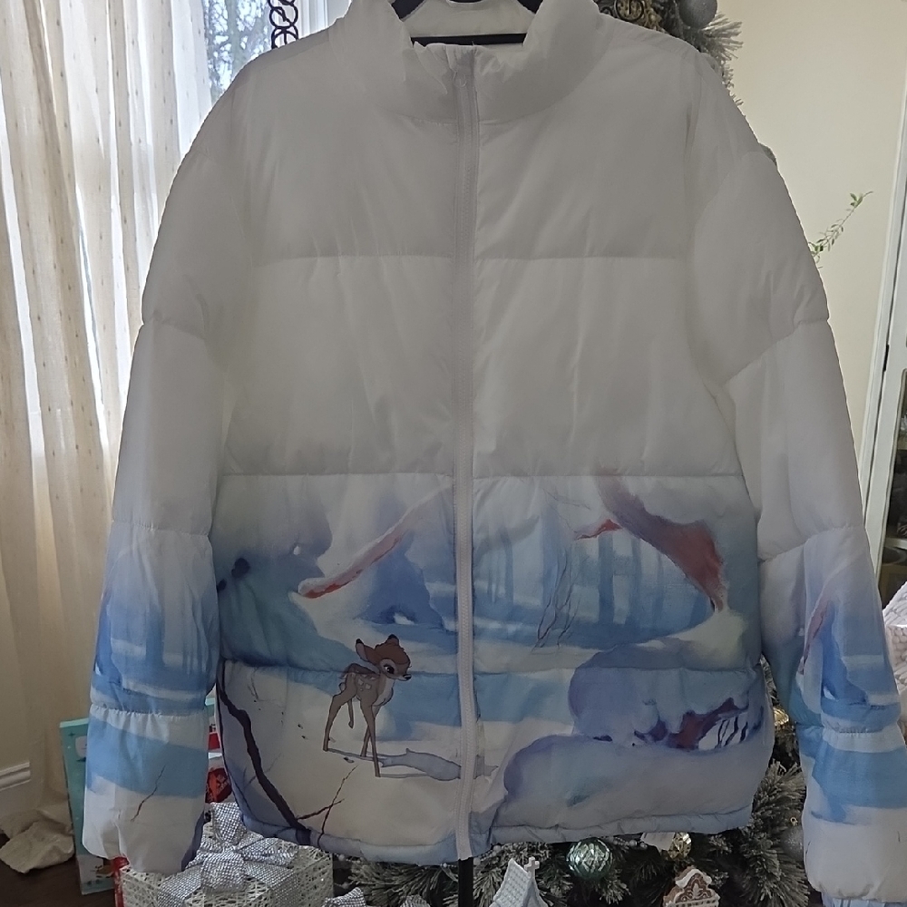Beautiful Women's Disney Puffer Jacket which deplicts scences from Bambi